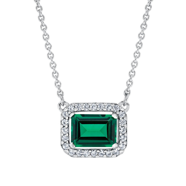 Created Emerald and Created White Sapphire Sterling Silver Necklace