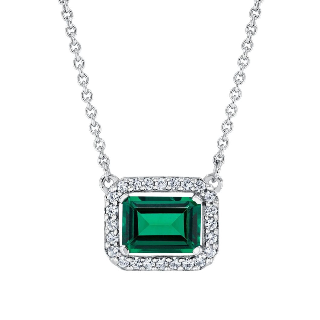 Created Emerald and Created White Sapphire Sterling Silver Necklace