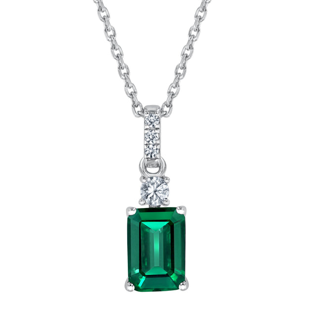 Created Emerald and Created White Sapphire Sterling Silver Pendant Necklace