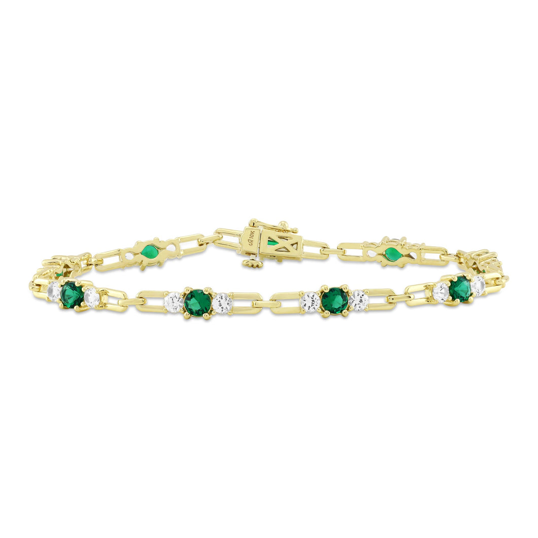 Created Emerald and Created White Sapphire Yellow Gold Bracelet