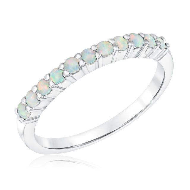 Created Opal Single Row Sterling Silver Band