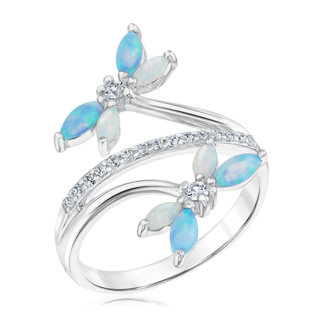 Created Opal and Created White Sapphire Dragonfly Ring