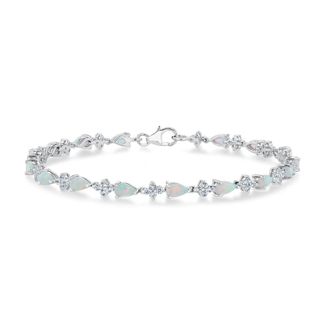 Created Opal and Created White Sapphire Sterling Silver Bracelet