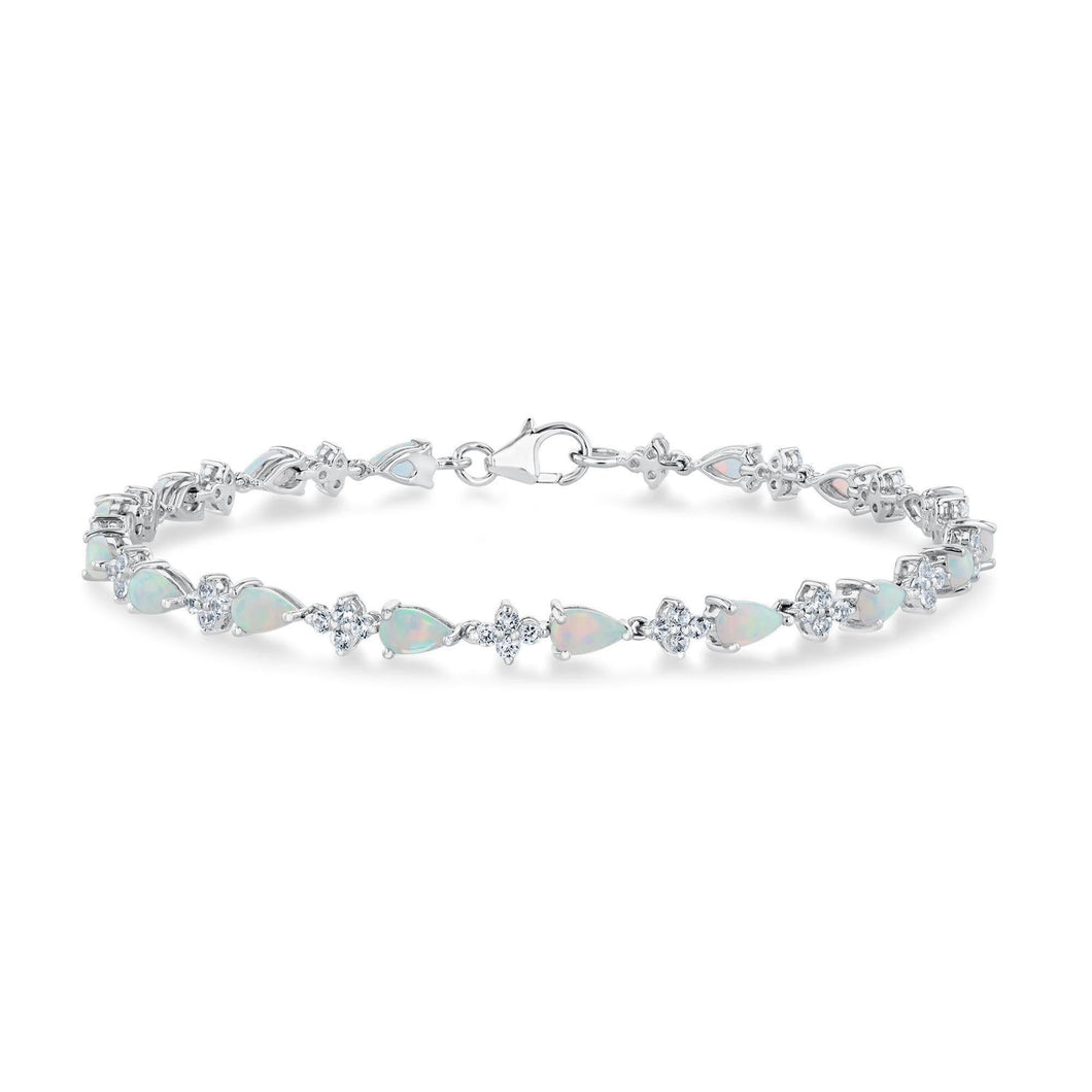 Created Opal and Created White Sapphire Sterling Silver Bracelet