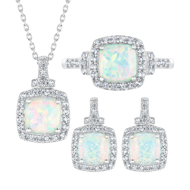 Created Opal and Created White Sapphire Three Piece Box Set