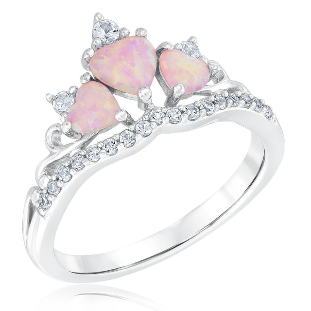 Created Pink Opal and Created White Sapphire Heart Tiara Ring