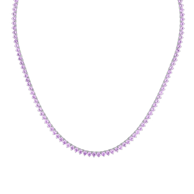 Created Pink Sapphire Sterling Silver Tennis Necklace