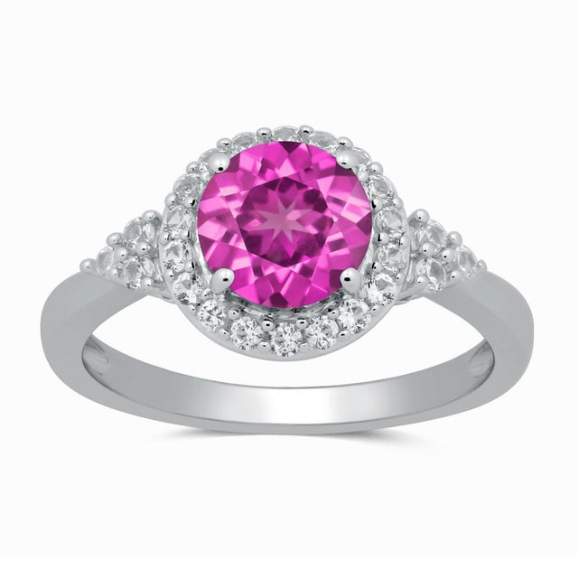 Created Pink Sapphire and Created White Sapphire Halo Ring
