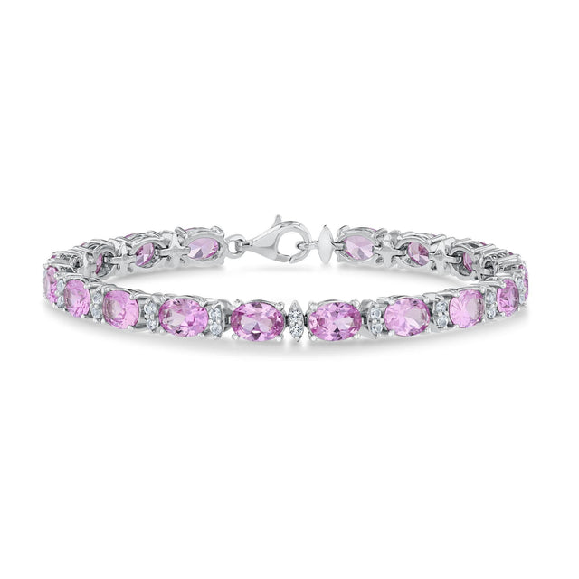 Created Pink Sapphire and Created White Sapphire Sterling Silver Bracelet