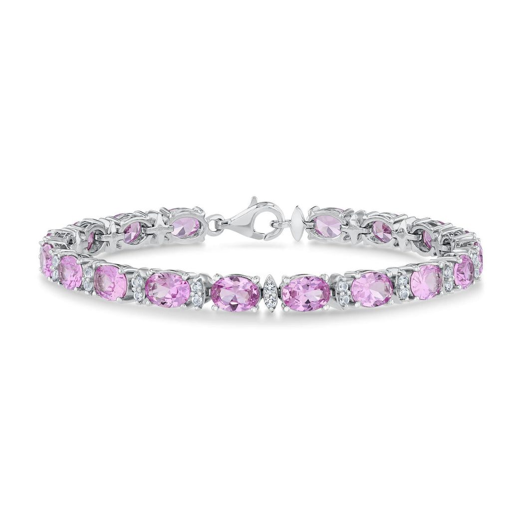 Created Pink Sapphire and Created White Sapphire Sterling Silver Bracelet