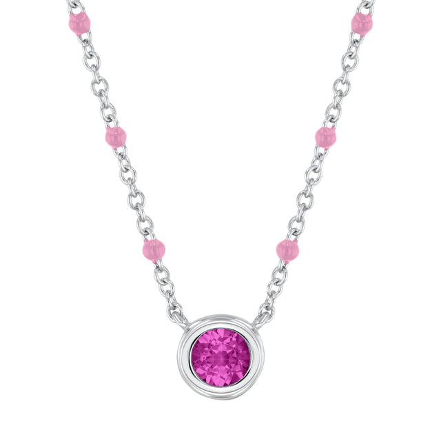 Created Pink Sapphire and Pink Enamel Sterling Silver Pendant Necklace