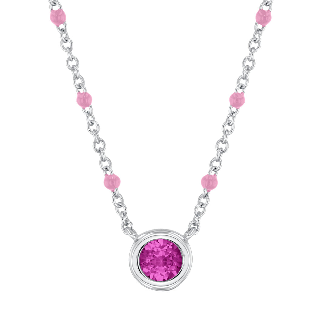 Created Pink Sapphire and Pink Enamel Sterling Silver Pendant Necklace