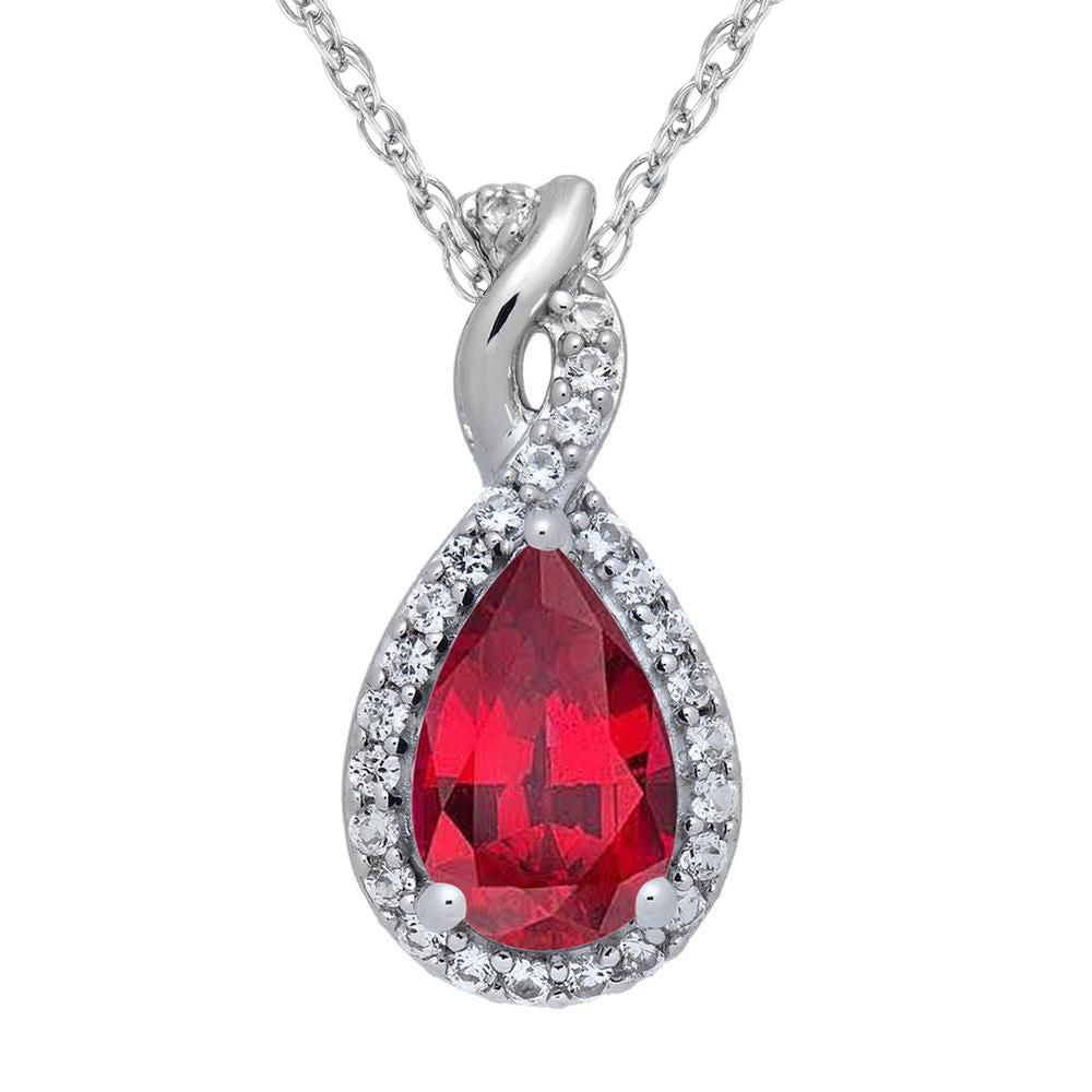 Created Ruby and Created White Sapphire Halo Pendant Necklace