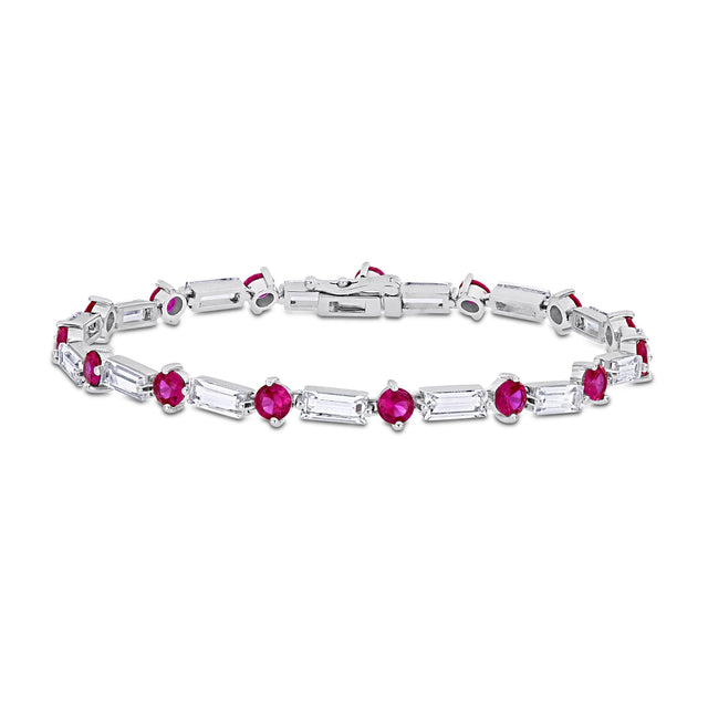 Created Ruby and Created White Sapphire Sterling Silver Bracelet