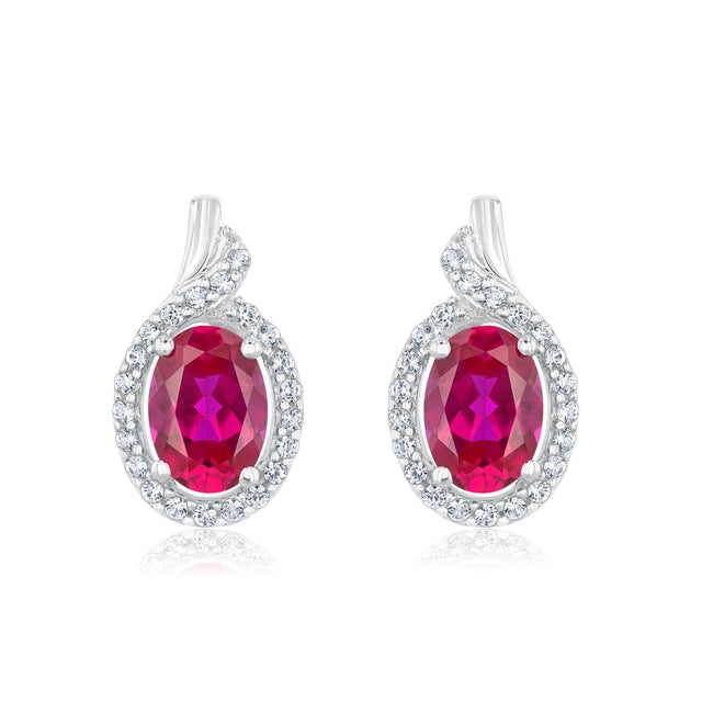 Created Ruby and Created White Sapphire Sterling Silver Earrings