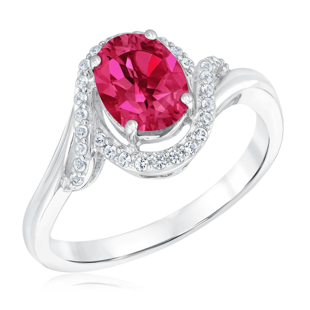 Created Ruby and Created White Sapphire Sterling Silver Ring
