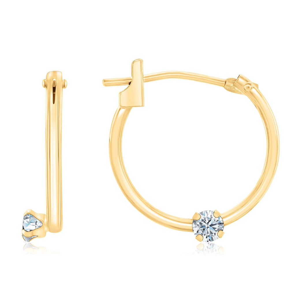 Cubic Zirconia Accented Yellow Gold Hoop Earrings