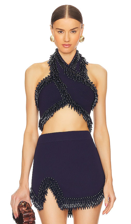 Cult Gaia Clara Crop Top in Navy - Haut Court Cult Gaia Clara en Bleu Marine - Cult Gaia Clara 海军蓝短款上衣 - Cult Gaia Clara Crop Top in Marineblau - Cult Gaia Clara 크롭 탑 - Top corto Cult Gaia Clara in blu marino