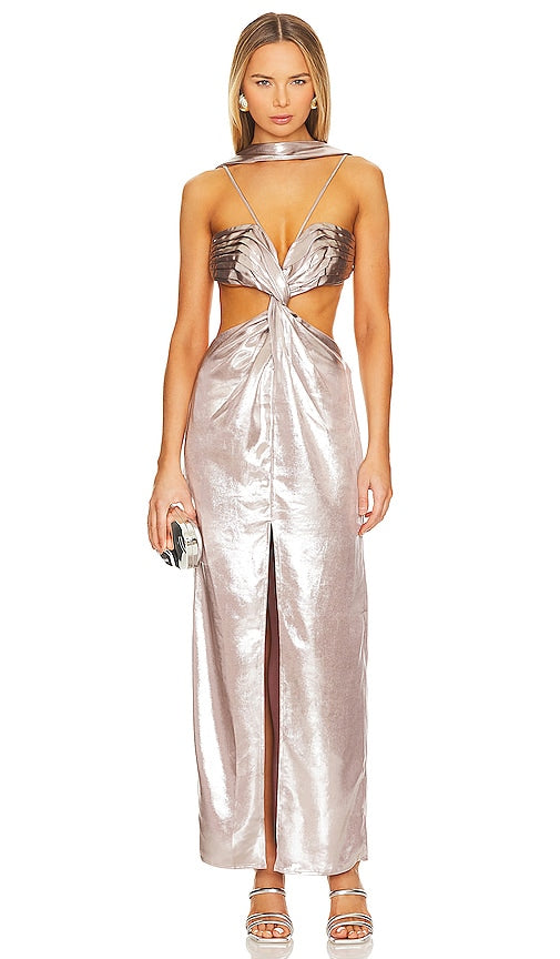 Cult Gaia Cody Gown in Metallic Silver - Robe Cult Gaia Cody en Argent Métallisé - Cult Gaia Cody 金属银色礼服 - Cult Gaia Cody Kleid in Metallic-Silber - 메탈릭 실버 컬러의 컬트 가이아 코디 가운 - Abito Cult Gaia Cody in argento metallizzato
