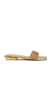 Cult Gaia Maya Sandal in Metallic Gold | Brass Flat Sandals for Women