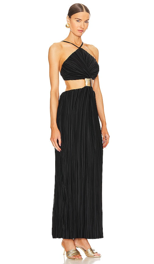 Cult Gaia Mitra Sleeveless Halter Gown in Black