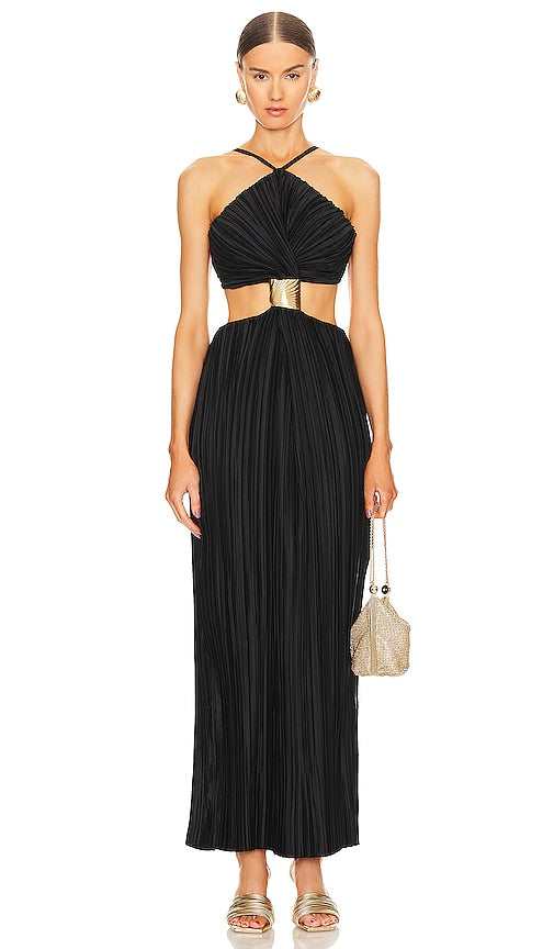 Cult Gaia Mitra Sleeveless Halter Gown in Black - Cult Gaia - Robe dos nu sans manches Mitra en Noir - Cult Gaia Mitra 黑色无袖挂脖礼服 - Cult Gaia Mitra Ärmelloses Neckholder-Kleid in Schwarz - Cult Gaia Mitra 민소매 홀터 가운 블랙 색상 - Abito senza maniche Cult Gaia Mitra in nero