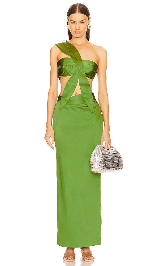 Cult Gaia Sharlena Gown in Green - Robe Cult Gaia Sharlena en Vert - Cult Gaia Sharlena 绿色礼服 - Kultiges Gaia Sharlena Kleid in Grün - Cult Gaia Sharlena 가운 그린 색상 - Abito Cult Gaia Sharlena in verde