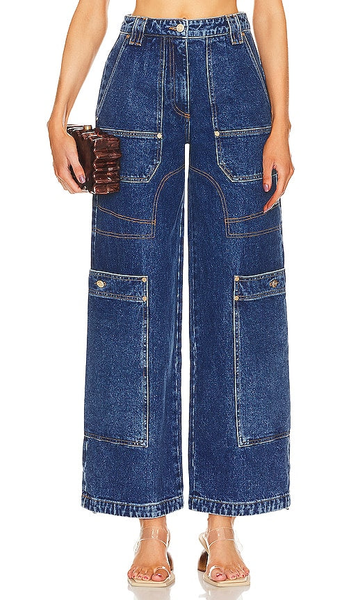 Cult Gaia Wynn Wide Leg Cargo in Blue - Cult Gaia Wynn Cargo à Jambe Large en Bleu - Cult Gaia Wynn 蓝色阔腿工装裤 - Cult Gaia Wynn Cargohose mit weitem Bein in Blau - Cult Gaia Wynn 와이드 레그 카고 블루 색상 - Cult Gaia Wynn Cargo a gamba larga in blu