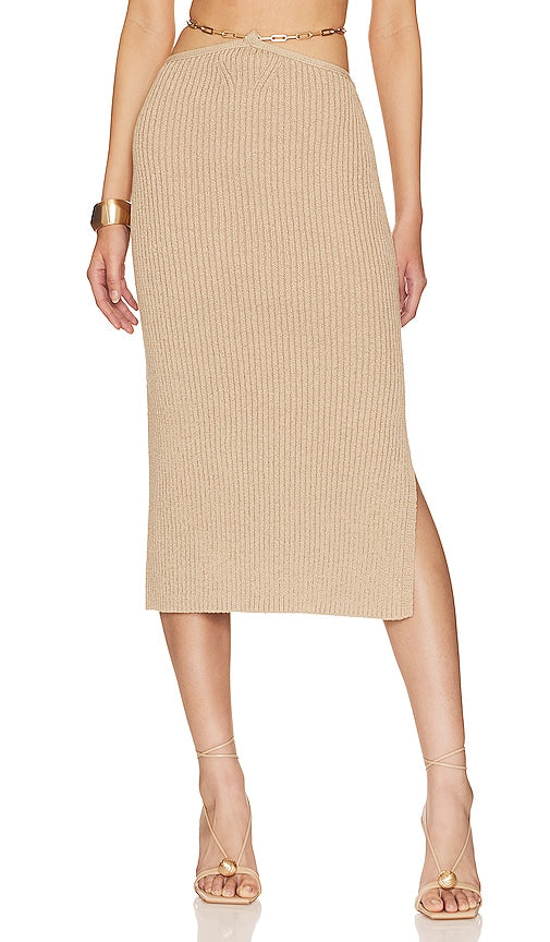 Cult Gaia Zariana Knit Skirt in Tan - Jupe en Maille Cult Gaia Zariana en Tan - Cult Gaia Zariana 黄褐色针织半身裙 - Cult Gaia Zariana Strickrock in Hellbraun - Cult Gaia Zariana 니트 스커트 - Gonna in maglia Cult Gaia Zariana in marrone chiaro
