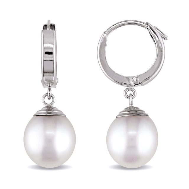 Cultured South Sea Pearl White Gold Huggie Drop Earrings
