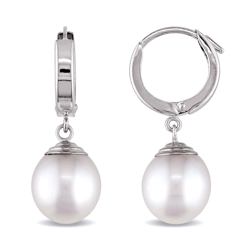 Cultured South Sea Pearl White Gold Huggie Drop Earrings