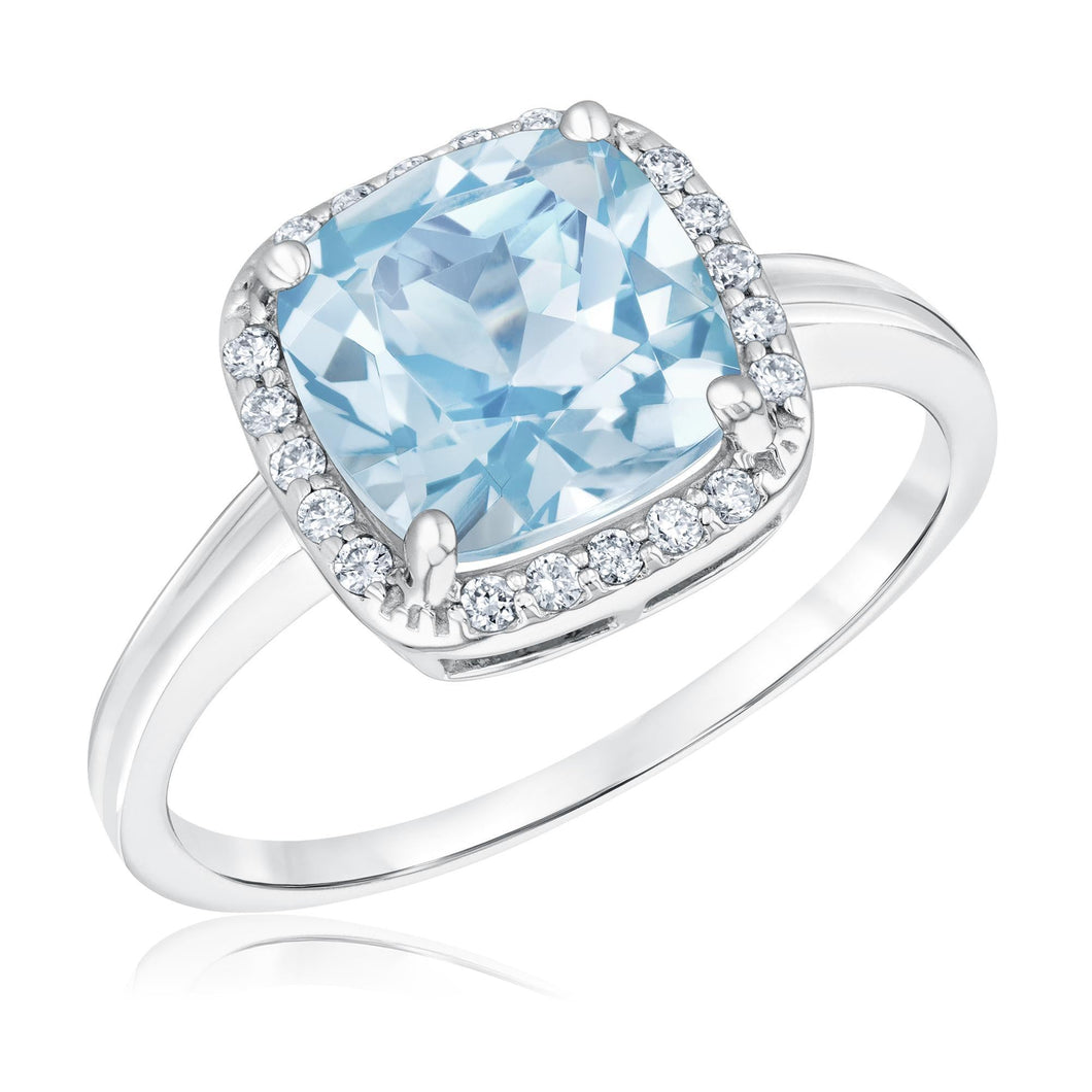 Cushion Aquamarine and Diamond Ring - Watercolor Collection