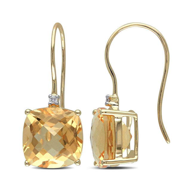 Cushion Citrine and Diamond Accent Yellow Gold Earrings