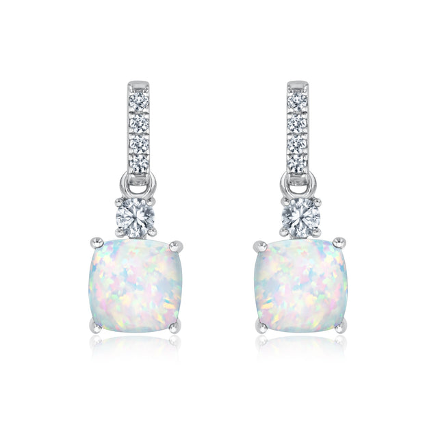 Cushion Created Opal and Created White Sapphire Sterling Silver Drop Earrings