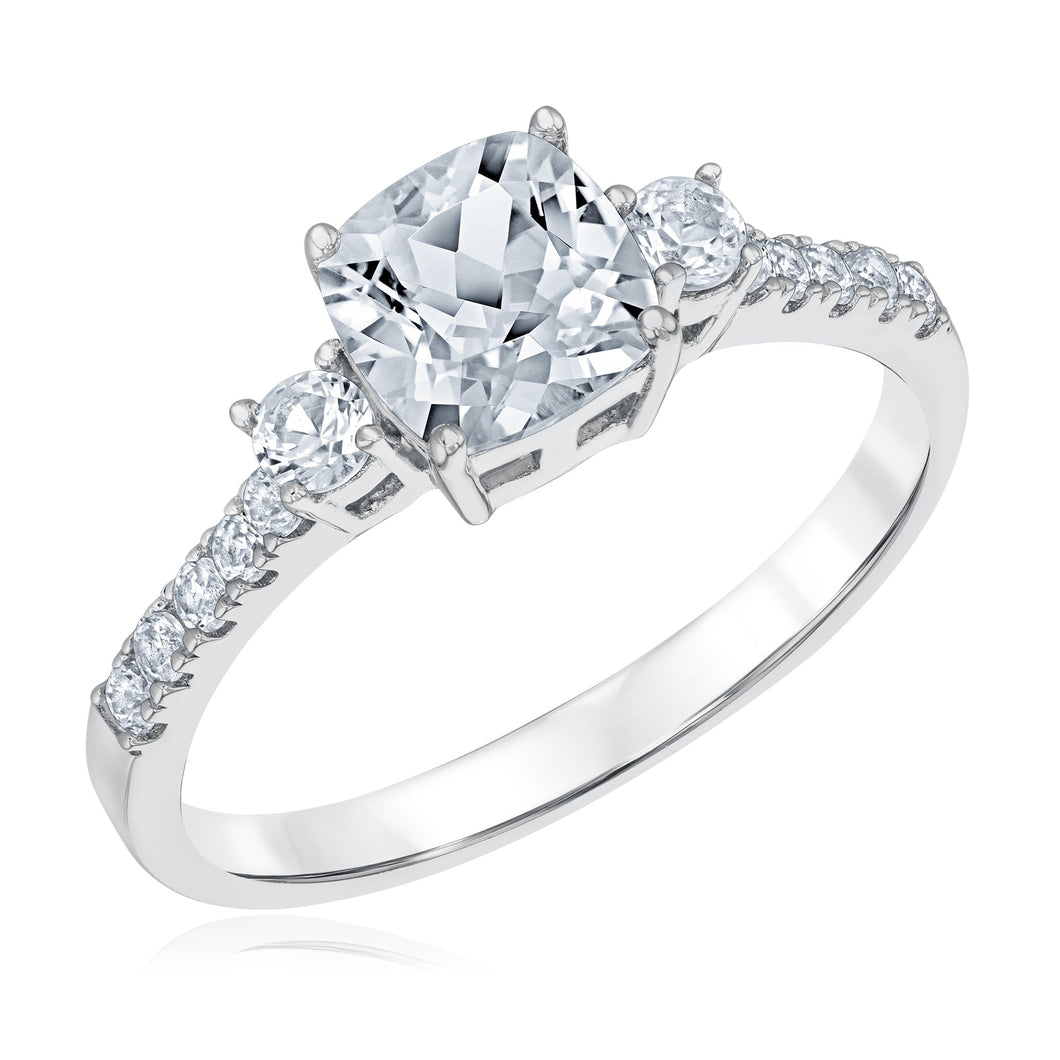 Cushion Created White Sapphire Sterling Silver Ring