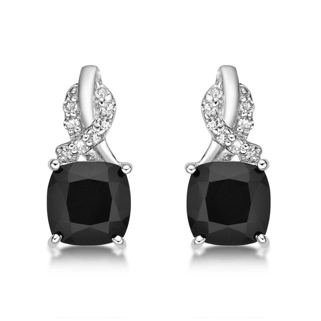 Cushion-Cut Black Onyx and Diamond Twist Earrings 1/15ctw