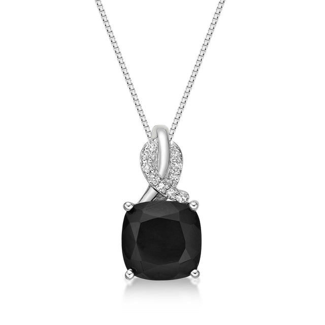 Cushion-Cut Black Onyx and Diamond Twist Pendant Necklace 1/20ctw