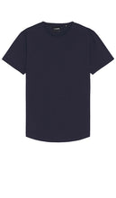Cuts AO Curve Hem Tee in Navy - Cuts AO - T-shirt à ourlet incurvé en bleu marine - 海军蓝 Cuts AO 曲线下摆 T 恤 - Cuts AO Curve Hem T-Shirt in Marineblau - 컷 AO 커브 밑단 티셔츠 네이비 색상 - Taglia la maglietta con orlo curvo AO in blu scuro