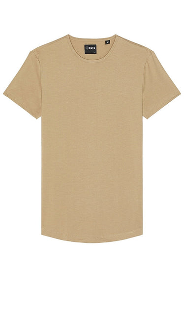 Cuts Ao Curve Hem Tee in Tan - Cuts Ao Curve Hem - T-shirt en beige - 黄褐色 Cut Ao 曲线下摆 T 恤 - Cuts Ao Curve Hem T-Shirt in Hellbraun - Cuts Ao 커브 헴 티셔츠(탠 색상) - Taglia la maglietta Ao Curve Hem in marrone chiaro
