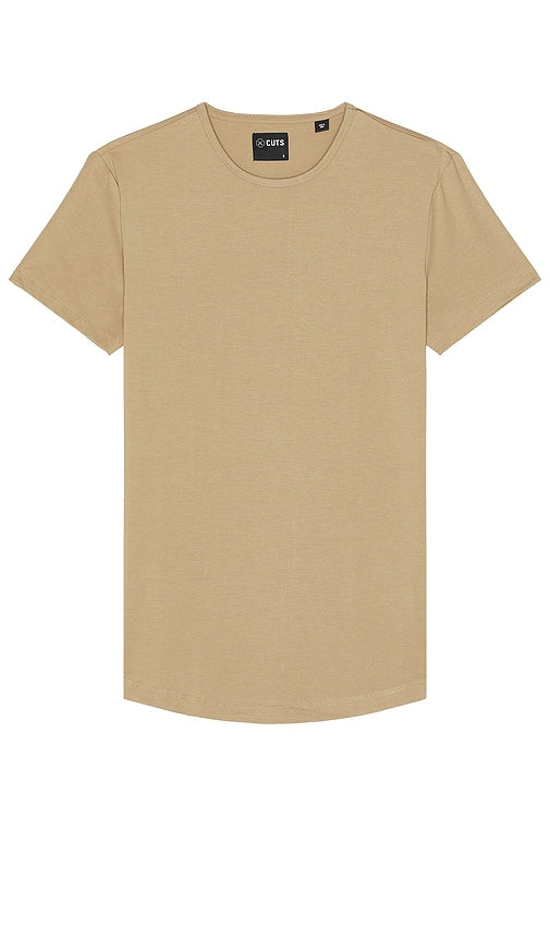 Cuts Ao Curve Hem Tee in Tan - Cuts Ao Curve Hem - T-shirt en beige - 黄褐色 Cut Ao 曲线下摆 T 恤 - Cuts Ao Curve Hem T-Shirt in Hellbraun - Cuts Ao 커브 헴 티셔츠(탠 색상) - Taglia la maglietta Ao Curve Hem in marrone chiaro
