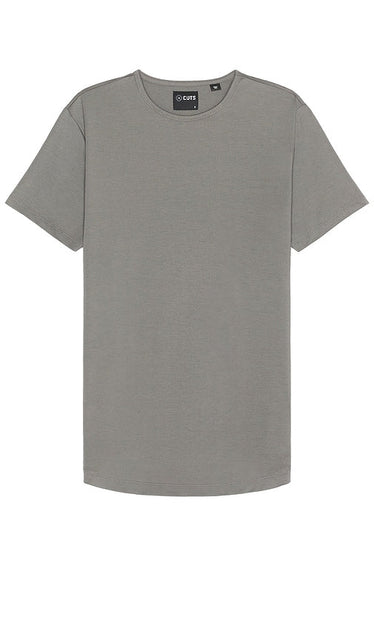 Cuts Ao Curve-hem Tee in Grey - Cuts Ao - T-shirt à ourlet incurvé en gris - Cuts Ao 曲线下摆灰色 T 恤 - Cuts Ao T-Shirt mit geschwungenem Saum in Grau - Cuts Ao 커브헴 티셔츠 그레이 색상 - Taglia la maglietta con orlo curvo Ao in grigio