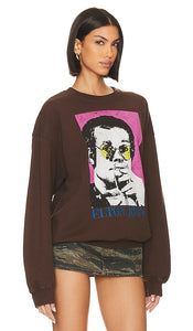 DAYDREAMER Elton John Heart Glasses Sweatshirt in Brown