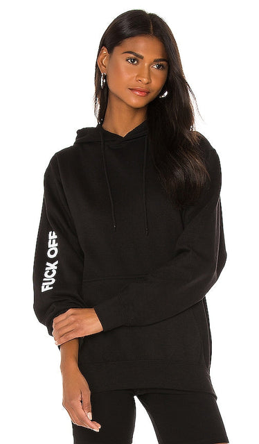 DEPARTURE Fuck Off Oversized Hoodie in Black - DEPARTURE - Fuck Off - Sweat à capuche oversize en noir - DEPARTURE Fuck Off 黑色超大连帽衫 - DEPARTURE Fuck Off Übergroßer Kapuzenpullover in Schwarz - DEPARTURE 퍽 오프 블랙 오버사이즈 후디 - DEPARTURE Felpa con cappuccio oversize Fuck Off in nero