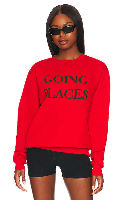DEPARTURE Going Place Crewneck in Red - DEPARTURE Going Place Crewneck en rouge - DEPARTURE Going Place 红色圆领毛衣 - DEPARTURE Going Place Rundhalsausschnitt in Rot - DEPARTURE Going Place 크루넥 레드 색상 - PARTENZA Girocollo Going Place in rosso