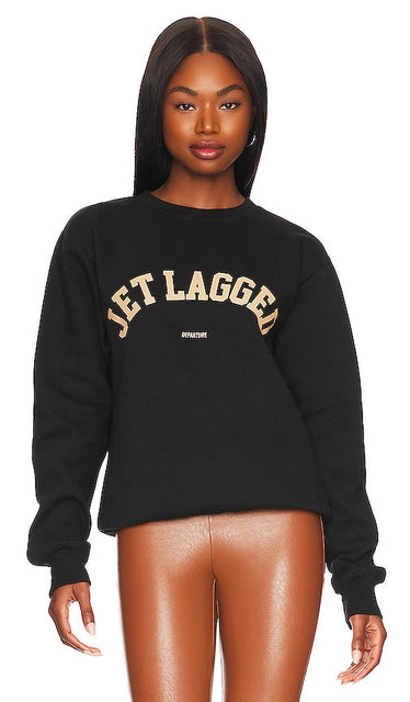 DEPARTURE Jet Lagged Crewneck in Black - DEPARTURE - Pull ras du cou Jet Lagged en noir - DEPARTURE 时差黑色圆领毛衣 - DEPARTURE Jetlag-Rundhalsausschnitt in Schwarz - DEPARTURE Jet Lagged 크루넥 블랙 색상 - PARTENZA Girocollo Jet Lagged in nero