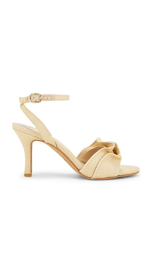Dolce Vita Lunete Heel in Neutral | Light Natural Woven Raffia Open Toe Heels for Women