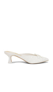Dolce Vita Claytn Pearl Heel in White | True White Satin Closed Toe Mules for Women