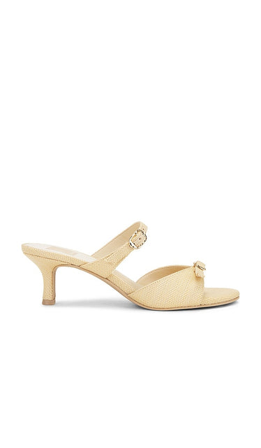 Dolce Vita Lorali Heel in Neutral | Light Natural Raffia Open Toe Mules for Women