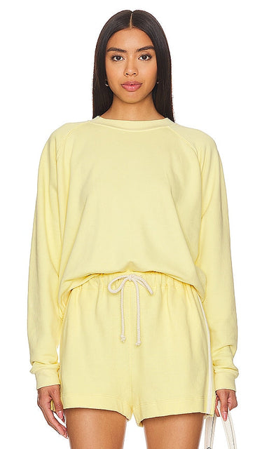 DONNI. Eco Terry Crewneck Sweatshirt in Lemon - DONNI. Sweat-shirt à col rond Eco Terry en citron - 唐尼。柠檬色生态毛圈圆领运动衫 - DONNI. Öko-Frottee-Sweatshirt mit Rundhalsausschnitt in Zitrone - 도니. 에코 테리 크루넥 스웻셔츠 레몬 색상 - DONNI. Felpa girocollo in eco terry color limone