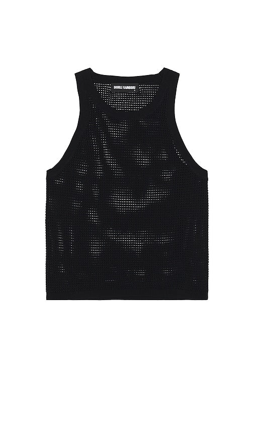 DOUBLE RAINBOUU Mesh Tank in Black - Débardeur en maille DOUBLE RAINBOUU en noir - DOUBLE RAINBOUU 黑色网状背心 - DOUBLE RAINBOUU Mesh-Tanktop in Schwarz - DOUBLE RAINBOUU 메시 탱크블랙 색상 - Canotta in rete DOUBLE RAINBOUU in nero